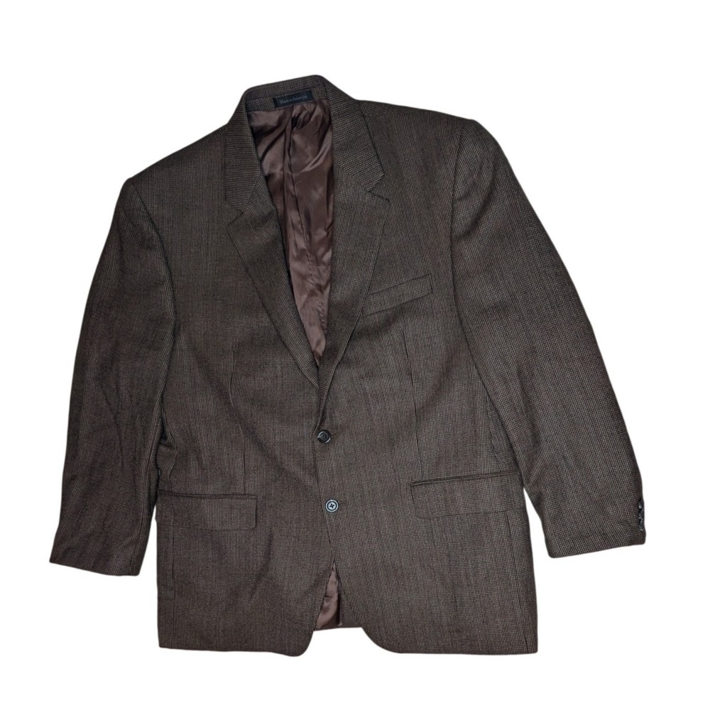 Chaps Blazer Mens 44R Brown Lambswool Herringbone Sport Coat 2-Button Classic